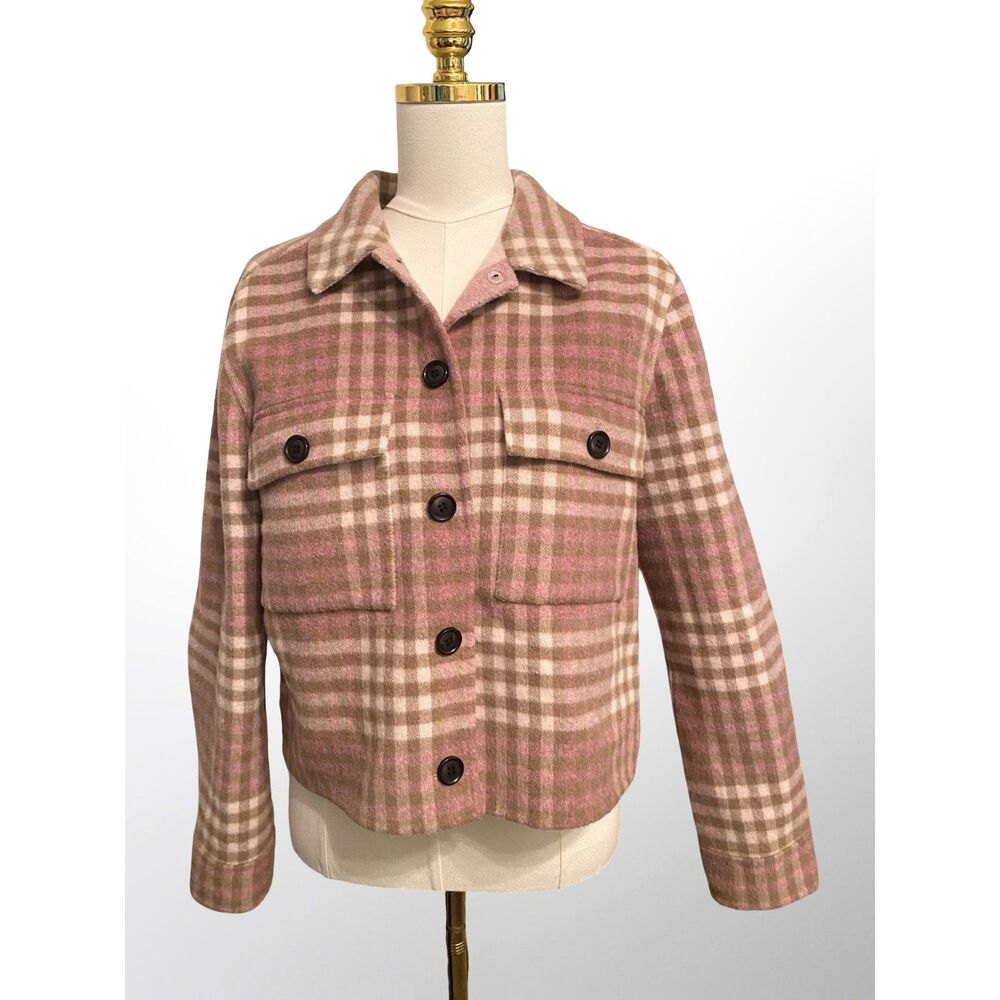 Rails Steffi Plaid Wool Blend Crop Jacket Shacket Pink Mauve Utility Soft M - Picture 2 of 10